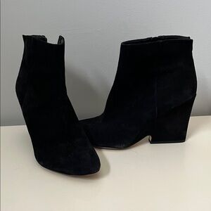 Sam Edelman Wilson Wedge Ankle Bootie- 8.5 leather velvet black silver zip heel